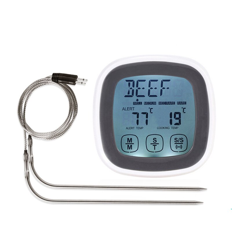 Moseko 2 Probes Digitale Vlees Thermometer,Touchscreen 2 In 1 Keuken Timer, instant Reading Oven Voedsel Keuken Koken Thermometer: Gray