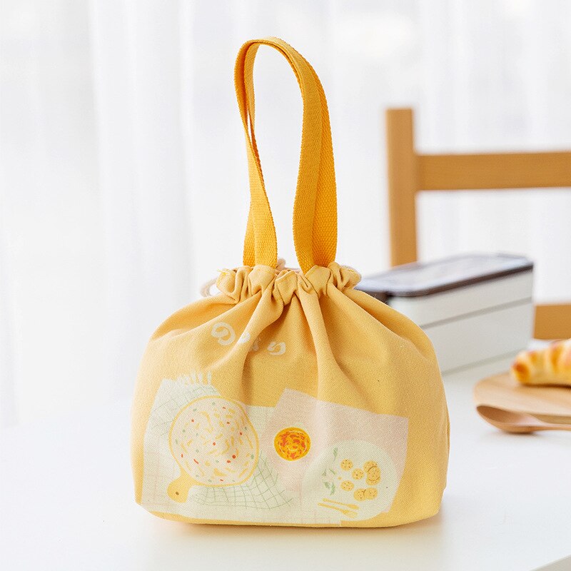 Japanse Lunch Tas Handig Draagbare Canvas Tas Grote Capaciteit Verdikte Thermische Isolatie Lunchbox Tas: Beam mouth-yellow