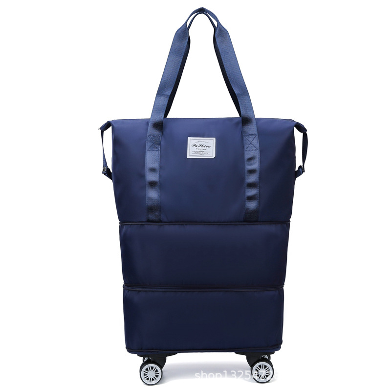 Bolsa de equipaje expandible con ruedas, paquete de lona con ruedas, maleta de viaje plegable, bolsillo con asa, bolsa de almacenamiento de equipaje de viaje húmeda y seca: Plata