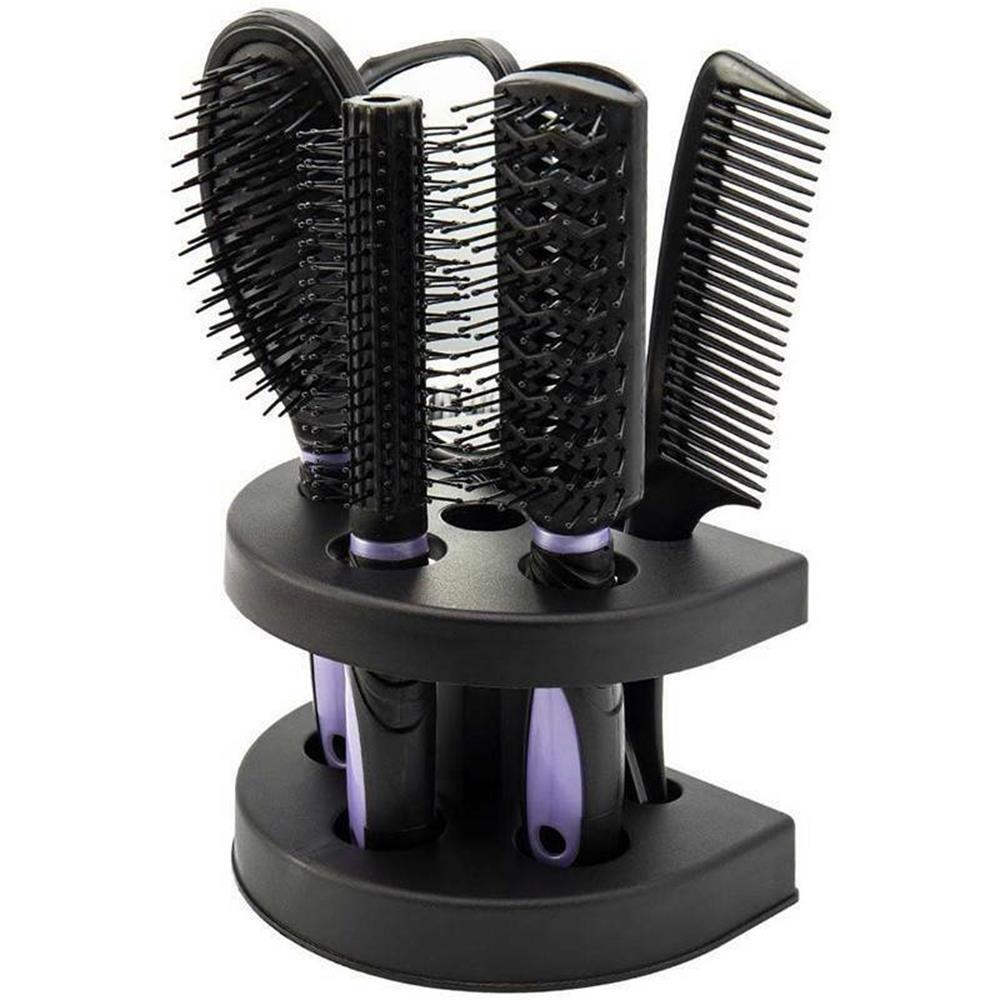Conjunto de 5 cepillos peine , masaje de cuidado del cabello con espejo, herramienta de estilismo rizado húmedo/Seco, 5 unidades: purple