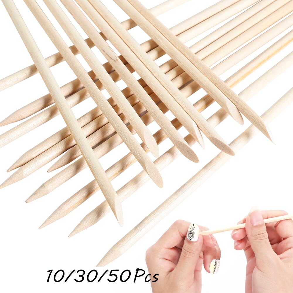 10/30/50/100Pcs Exfoliërende Wood Stick Cuticle Remover Oranje Dual-Ended Nail Art ontwerpen Manicure Pedicure Pusher Nail Tool