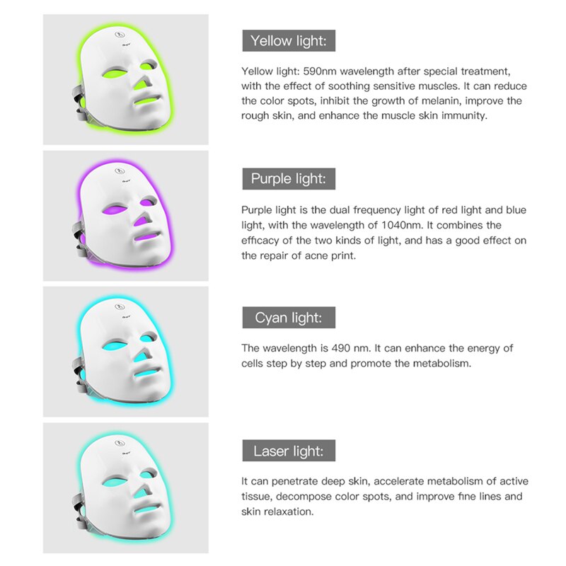CkeyiN LED Face Mask 7 Color Light Therapy Rechargebale Facial Skin Care LED Mask Skin Rejuvenation Tightening Wrinkles Toning50