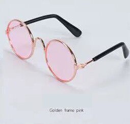 Gafas de sol redondas Estilo Vintage para gato, lentes reflectantes para perros pequeños, accesorios para mascotas, productos para mascotas: Goldon frame pink