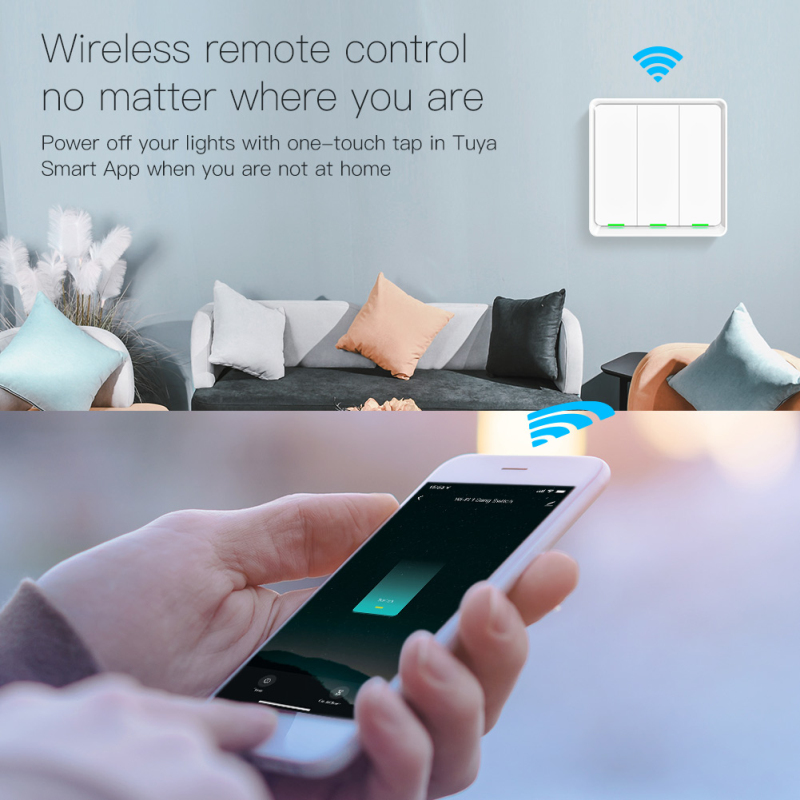Tuya Smart Switch Wifi 1000W 1/2/3-gang Light Switch Neutral Wire Required APP Control Timing Work With Alexa Google Smart Life
