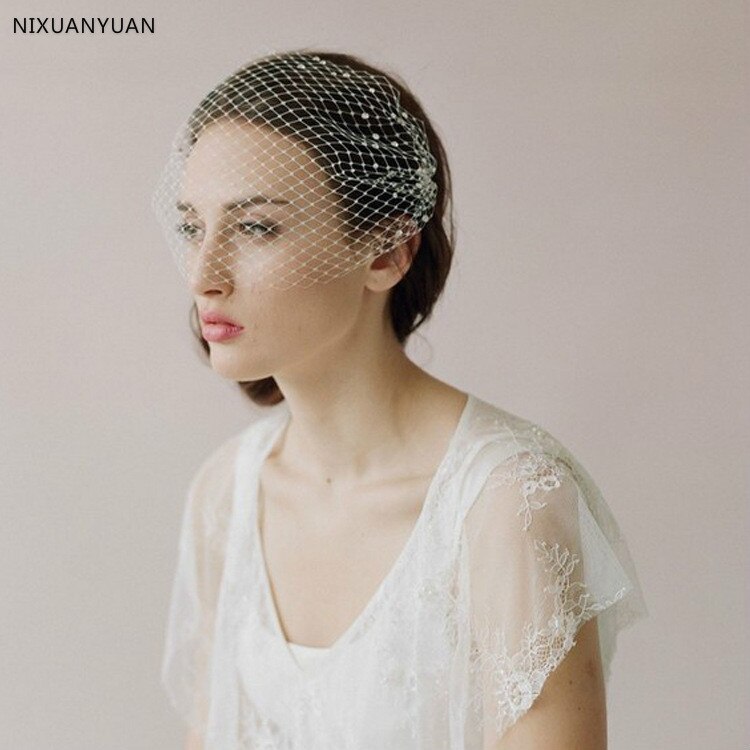 Sombrero de novia Vintage, Accesorios nupciales para el cabello de boda, flor, tul, velo de rejilla, diadema, velo de la cabeza,