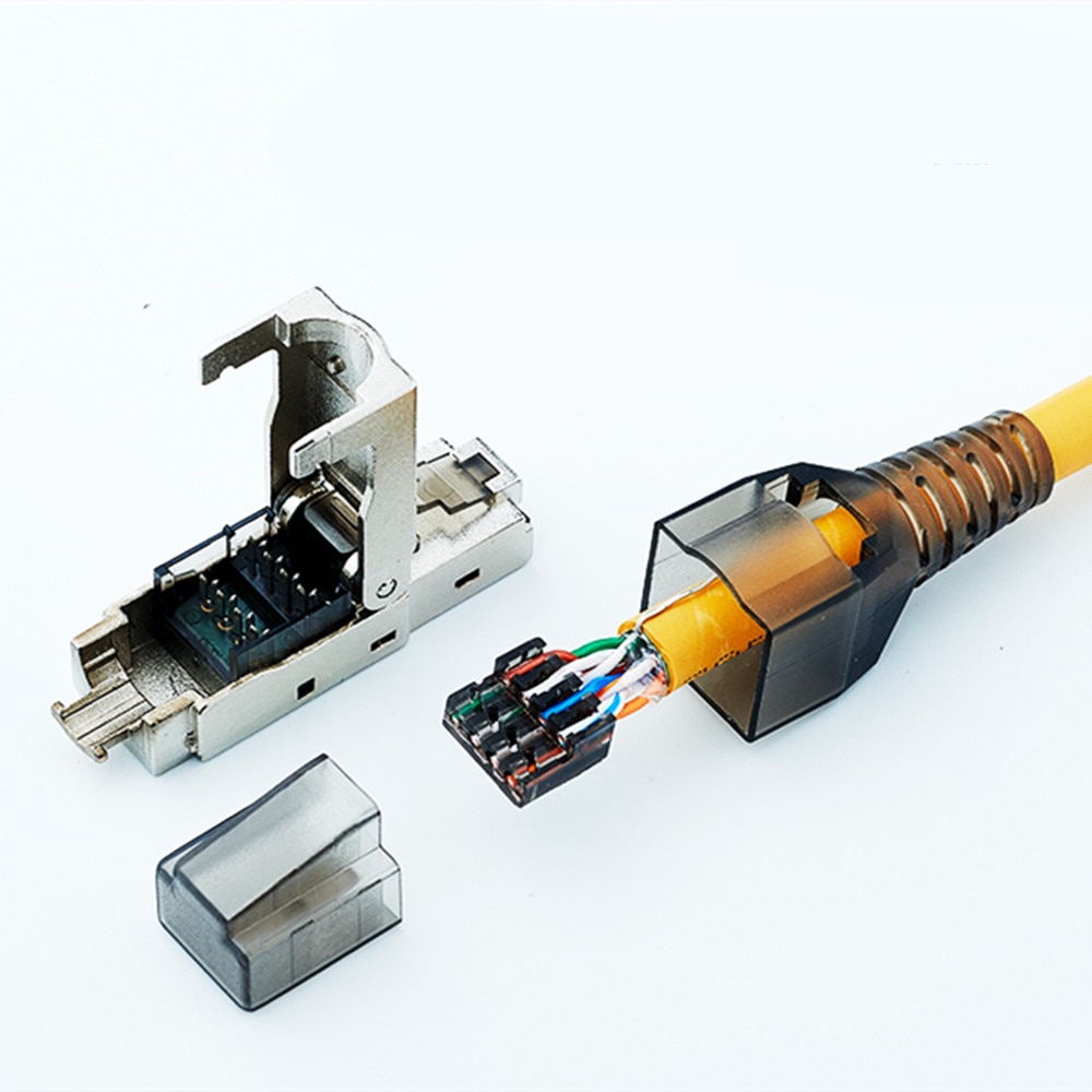 Grå  rj45 kat 6a eathernet stik lan  rj 45 kat 6a stik zink legering metal skjold 8 p 8c krystal hoved netværk stik værktøj gratis