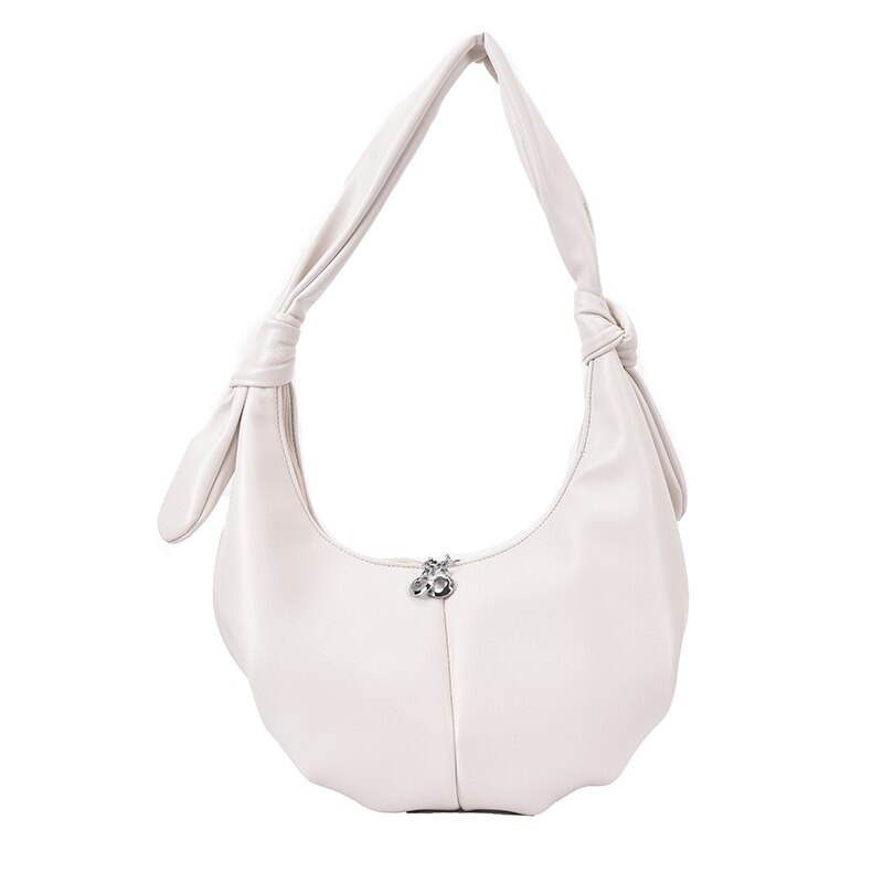 Hobos-Bolso de mano de cuero suave para mujer, bandolera de de lujo, Color sólido, estilo francés,: WHITE