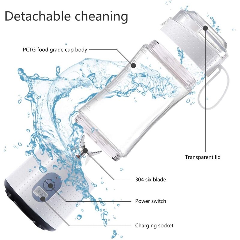 Draagbare Blender Persoonlijke Grootte Blender Voor Smoothies, Sap En Shakes, Mini Blender Met 4000Mah Oplaadbare Batterij