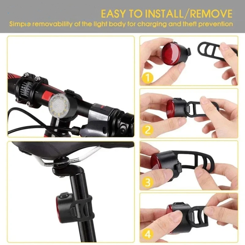 Fietslichtset USB Oplaadbare LED Fietskoplamp Achterlichten Nachtrijden Veiligheidswaarschuwing Achterlicht Fiets Voor Achter Lampen