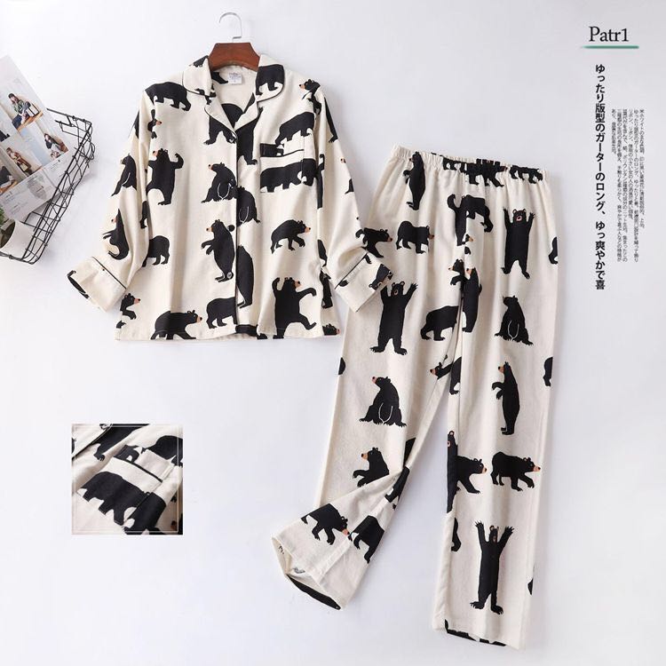 Cute Bear Pyjamas Men Spring Couple Pajamas Men&#39;s Plus Size Sleepwear Sleep Tops Long Pants Pijamas Mujer Cotton Home Clothes