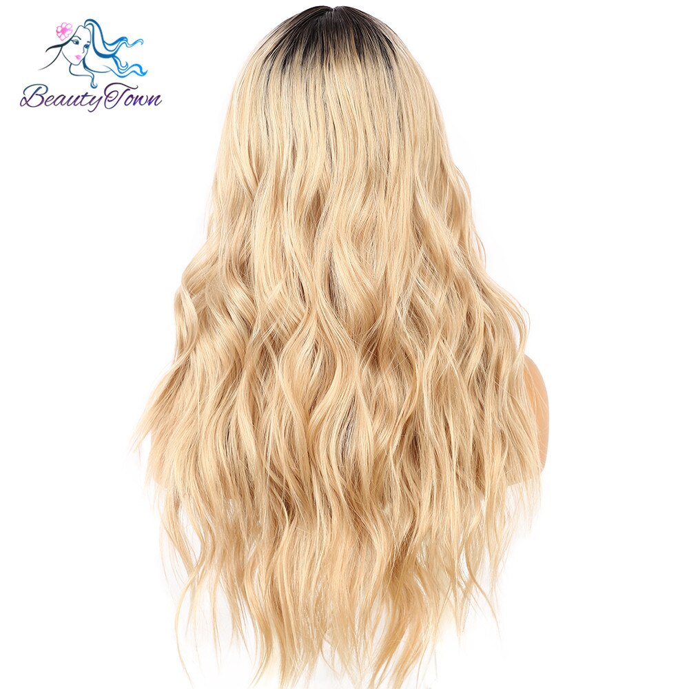 Long Wavy Synthetic Lace Wig Dark Roots Ombre Brown Wigs Women Daily Use Beauty Influncer Synthetic Lace Front Wig