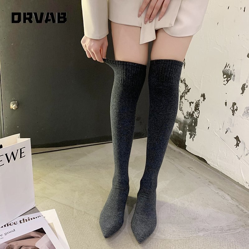 Dameslaarzen schoenen voor dames puntige neus over de knie sok lange laarzen comfortabele elastische mesh slanke laarzen dames