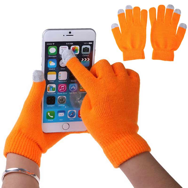 Unisex vinter varm kapacitiv strik handsker håndvarmer til berøringsskærm smart telefon kvindelige handsker fingerløse handsker: Orange