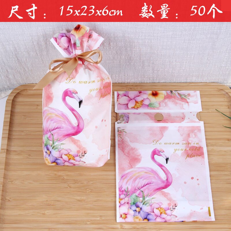50pcs Flamingo Unicorn Plastic Drawstring Bag Candy Bag Valentine's Day Birthday Party Wedding Decor Festival Event Supplies: Flamingo