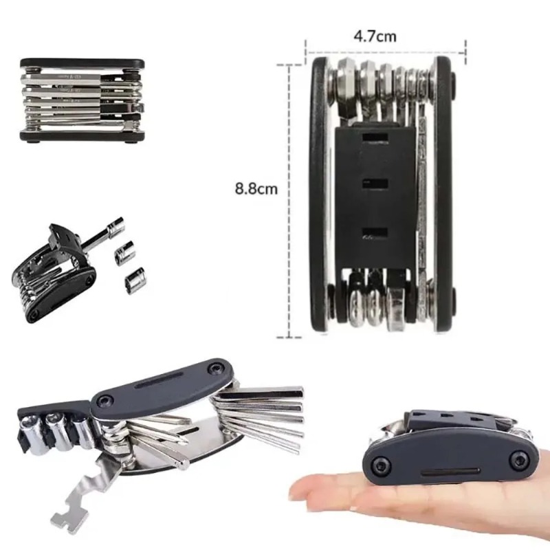 16 in 1 Multifunctional Folding Repair Tools Kit Portable Wrench Nut Tire Screwdriver Set for Car Bike Motorcycle Maintenance