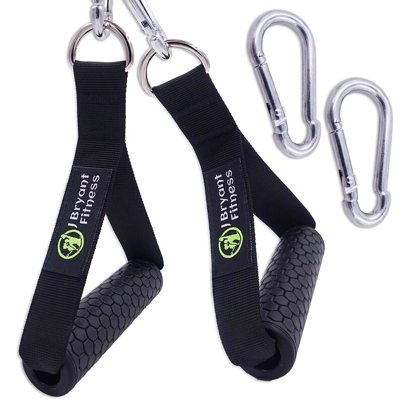 2 PCS Resistance Band Handle Tricep Rope Cable Machine Attachments with Super Strong Nylon Webbing TPE Grip with Solid ABS Cores: with carabiner hook