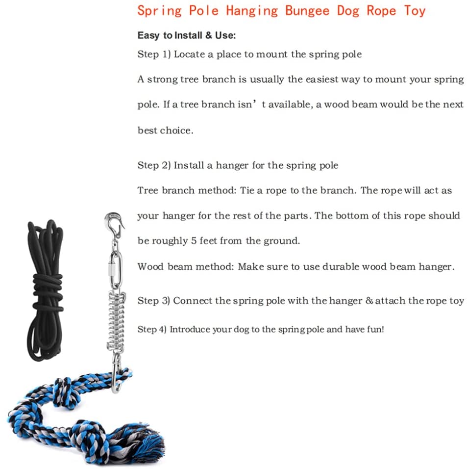 LVTUBANLV Stainless Steel Spring Pole Dog Rope Toys,Hanging Exercise Rope, Dog Outdoor Hanging Toy Pull for Medium to Large Dogs