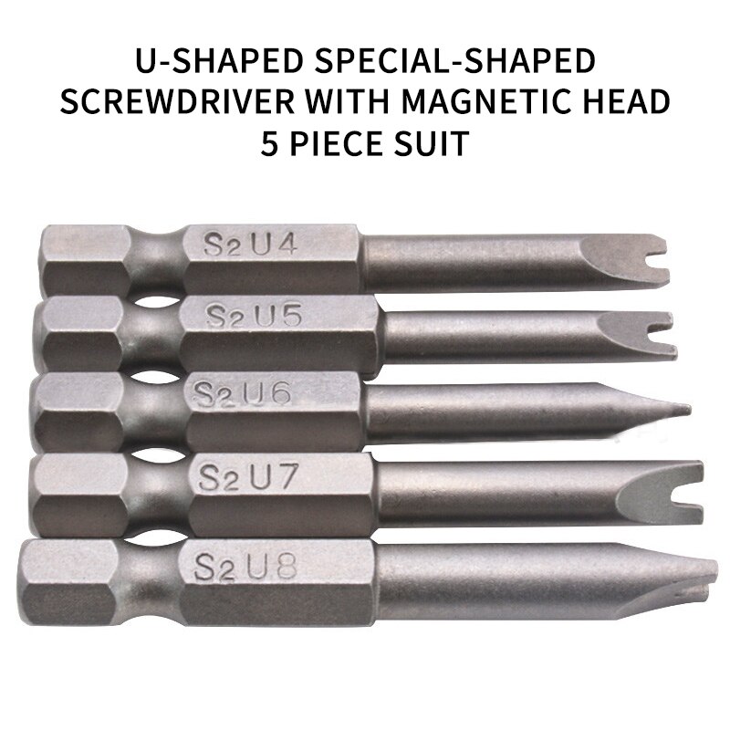 Lot de 5 embouts de tournevis en forme de u pour le travail du bois, accessoires pour outils de bricolage, 50mm tournevis magnétiques, kit de  u4,u5,u6,u7,u8 forets