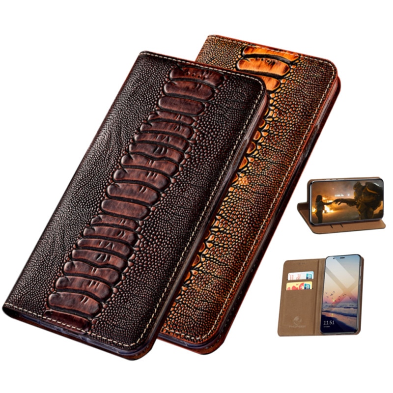 Ostrich texture natural leather holster case for ZTE AXON 11 5G/ZTE AXON 11 SE/Nubia Redmagic 5G/Nubia Play phone case card slot