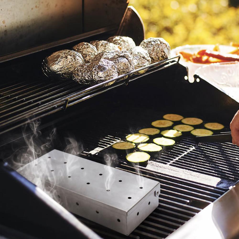 BBQ Grill Smoker Box Stainless Steel For Indoor Outdoor Charcoal Gas Barbecue Grill Meat Infused Smoke Flavor Accessories