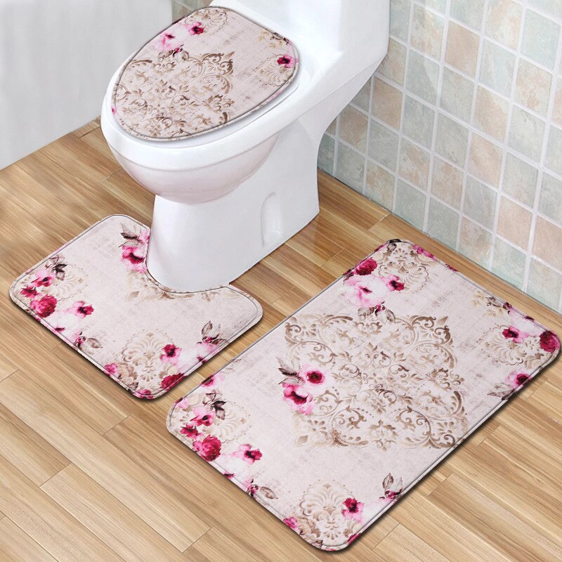 Juego de alfombrillas de baño T Purple Crocus, alfombras de baño antideslizantes, alfombra 3D de absorción de agua para decoración del hogar, 45x75cm, felpudo para inodoro