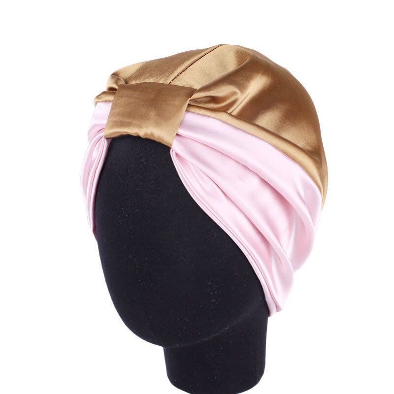 El doble capa elástica tapa de cuidado del cabello de turbante sombrero de seda sintética noche gorra para quimioterapia sombrero