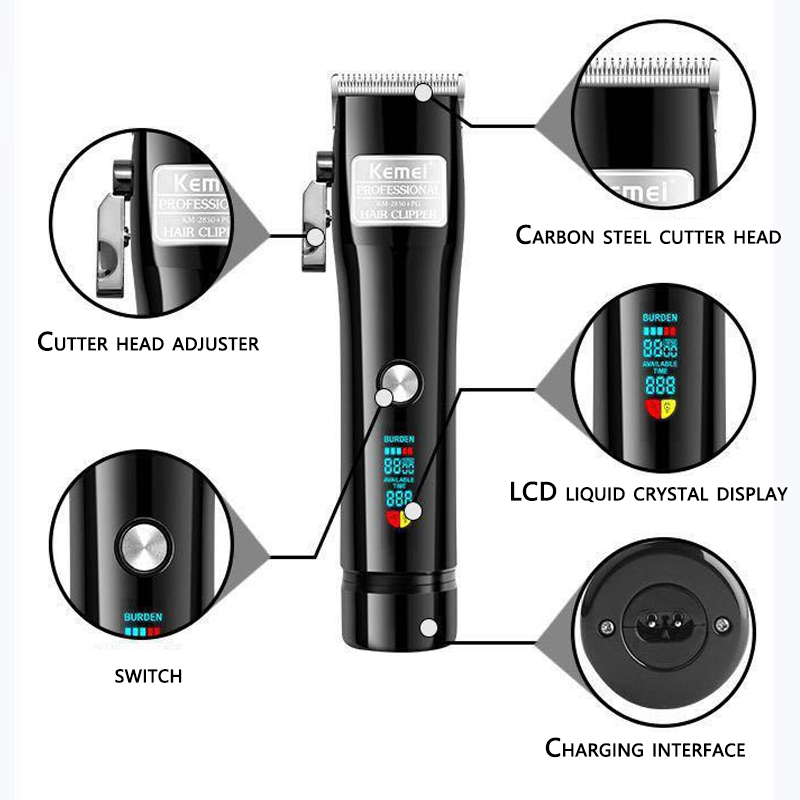 Draadloze Professionele Tondeuse Lcd Oplaadbare Tondeuse Voor Mannen Fading Mengen Elektrische Kapsel Machine Taper Hendel