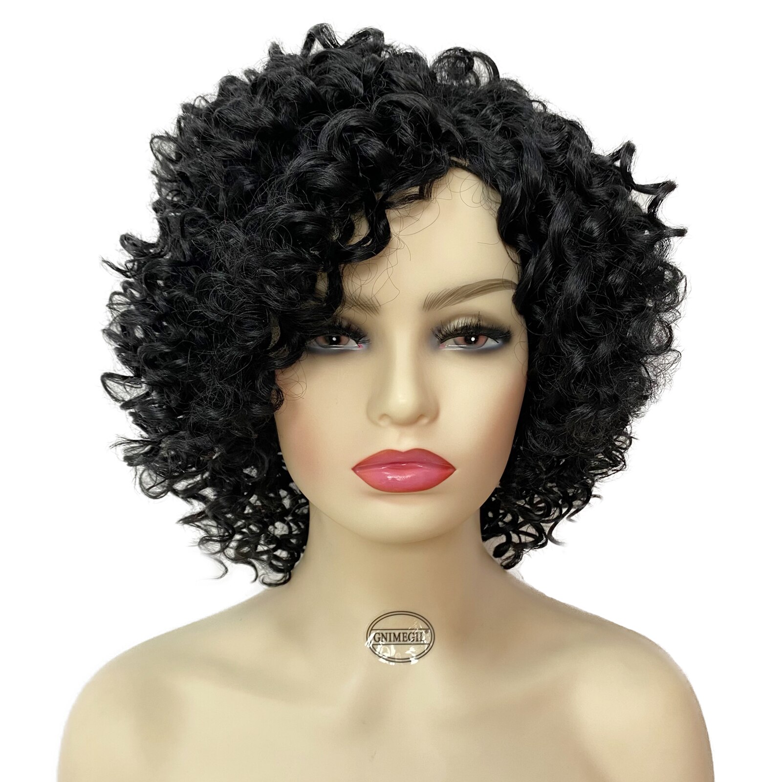 GNIMEGIL African American Wigs Female Synthetic Short Afro Kinky Curly Wigs for Black Women Natural Hair Ombre Dark Brown Roots: Black