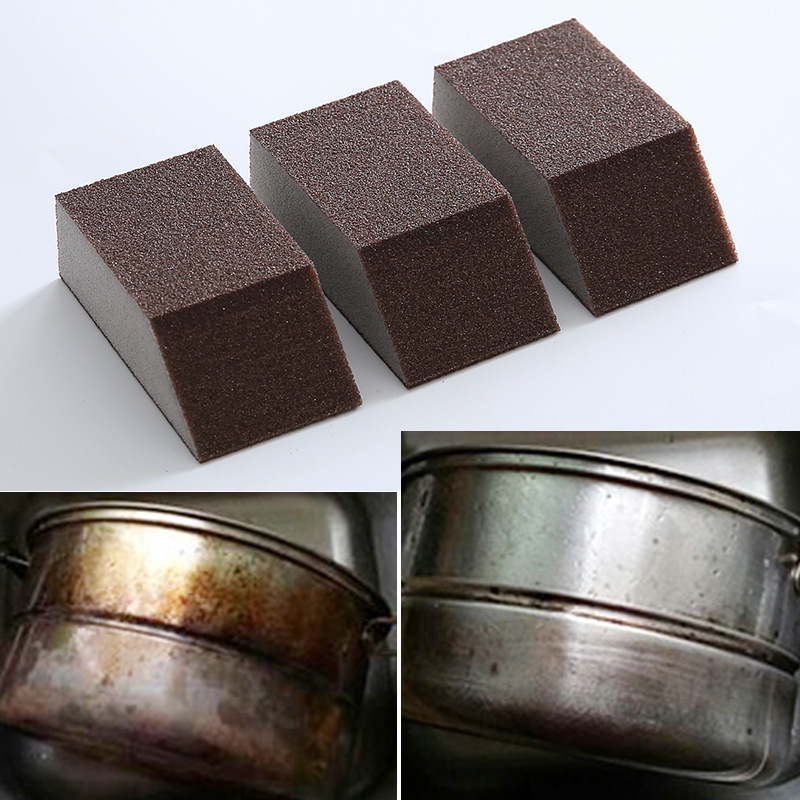 Emery zand blok Ontkalken schoon keuken magie gebruiken om de bodem van de pot met een fijn zand spons keuken