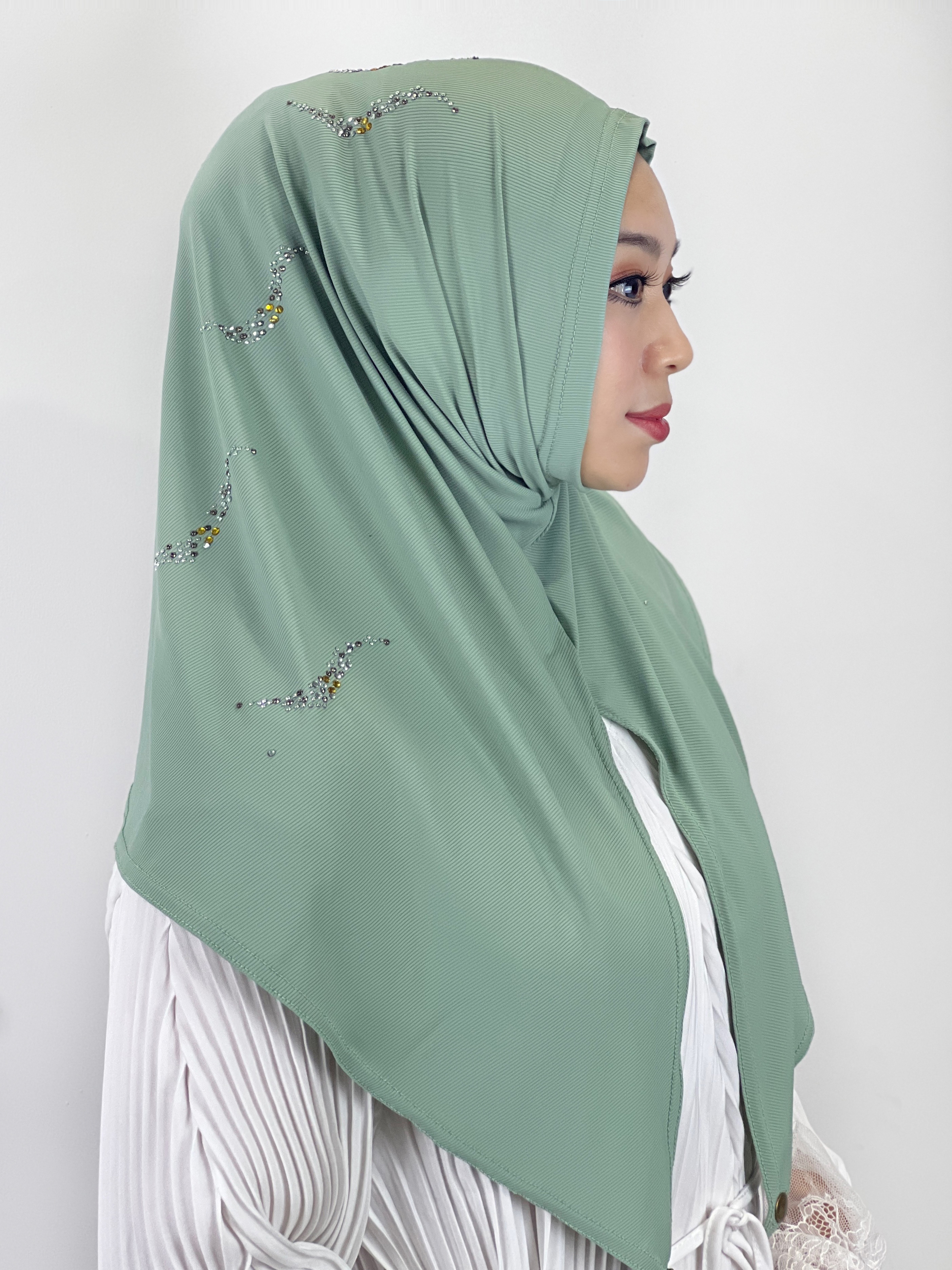 pañuelo cabeza mujer turbante mujer burquini mujer musulmana Hijab musulmán con diamantes de alta elasticidad, pañuelo islámico de Color sólido, listo para usar, turbante plisado, envolturas para la cabeza