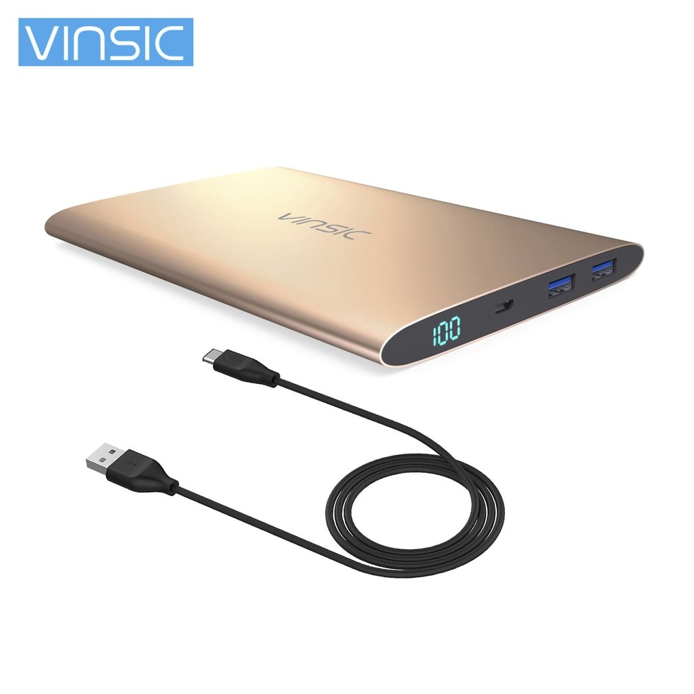 Vinsic 15000Mah Dual Usb Compact Size Slim Ultra Dunne Power Bank Batterij Oplader Voeding Voor Smartphones