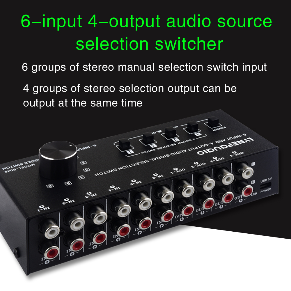 2025 neue 6-in 4-out audio signal switcher splitter audio quelle switcher ausgang schalter steuerung kann gleichzeitig ausgang