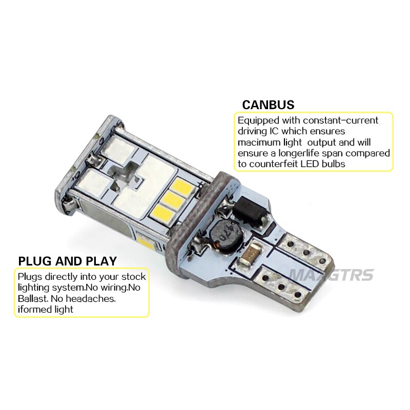 MAXGTRS 2x921 912 T15 W16W ampoule LED CANBUS sans erreur pour voiture de secours arrière arrière feux arrière blanc ambre blanc 4300 K