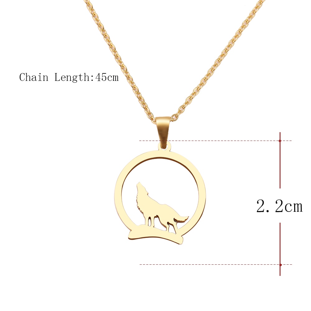 DOTIFI Stainless Steel Necklace For Women Man Wolf On The Hill Pendant Choker Necklace Engagement Jewelry