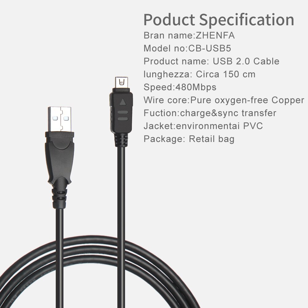 Zhenfa-Cable de datos USB para cámara Olympus, Cable para E-420, E-450, E-500, E-510, E-520, E-600, D-545, Evolt, D-595, D-630, E-30