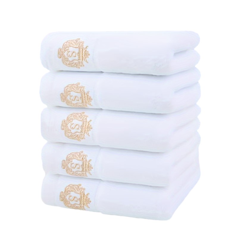 1/5/10pcs White Cotton Towel Set Embroidered Towels Set Highly Absorbent Towels Cover For Bathrooms, Gyms, Hotels And Spas