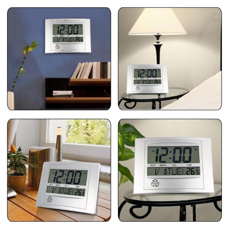 Reloj de pared Digital LCD con termómetro, medidor de temperatura electrónico, calendario, escritorio de interiores, reloj de pared Digital para decoración del hogar