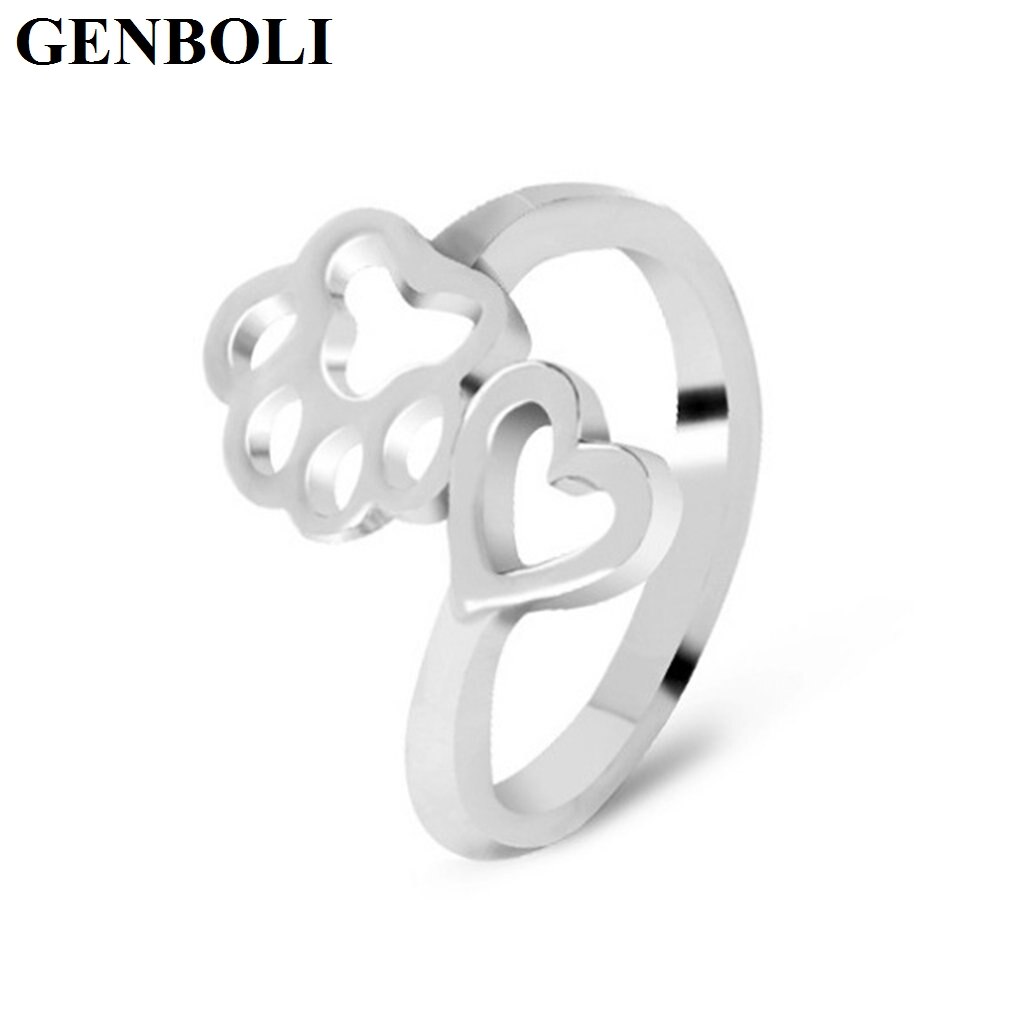 Latest Stylish Adjustable Hollow Metal Alloy Rings Dog Paw Heart Decoration Female Party Night Club Ring Jewelry