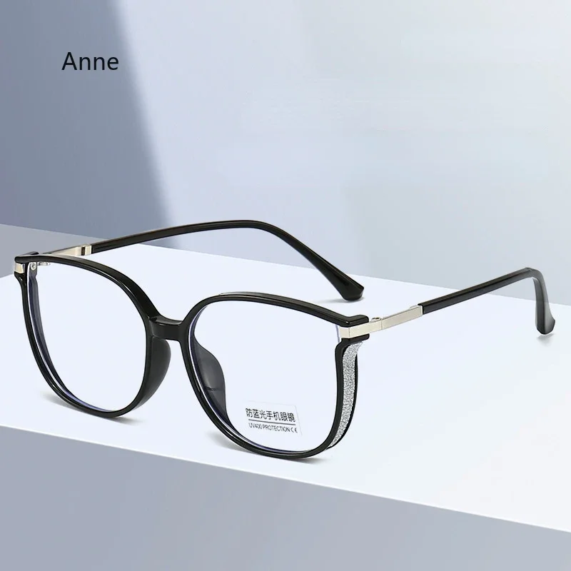 Anti-Blue Light Reading Glasses Women Large Frame Cat Eye Glitter Presbyopic Eyeglasses Men Optical Eyewear 0+400