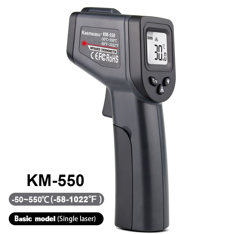 Infrared Thermometer Non-Contact Digital Handheld Pyrometer 1600/1300/1100/750 IR Temperature Instruments LCD Display: KM-550
