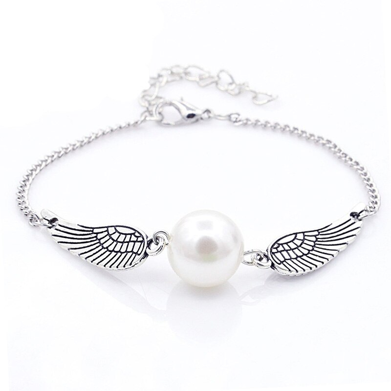Vintage Pearl Angel Bracelet Silver Color Wings Vintage SteamPunk Jewelry