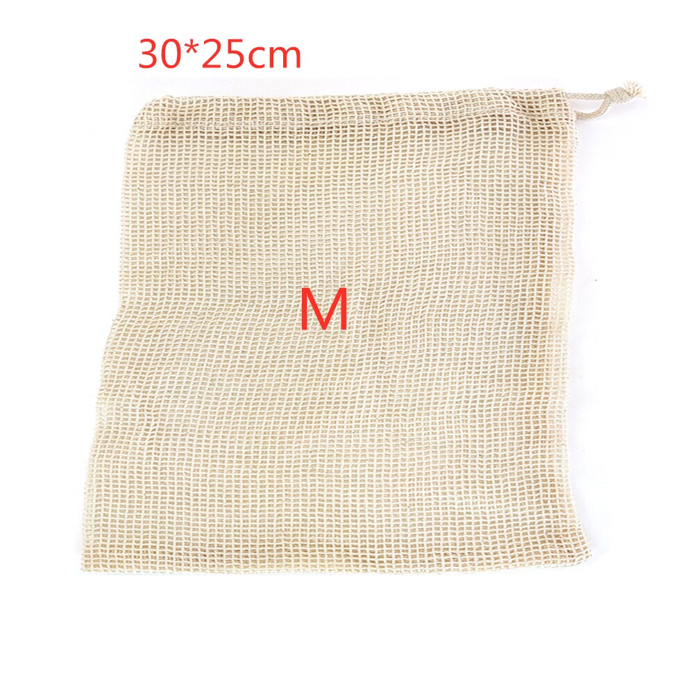Cotton Mesh Vegetable Bags Produce Bag Reusable Cotton Mesh Vegetable Storage Bag Kitchen Fruit Vegetable with Drawstring: 25x30cm M