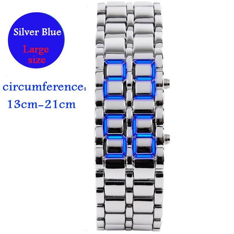Blauw Lava Led Digitale Heren Horloge Stijl Ijzer Zwart Zilveren Armband Geïnspireerd Elektronische Horloge Часы Мужские: Silver Blue L