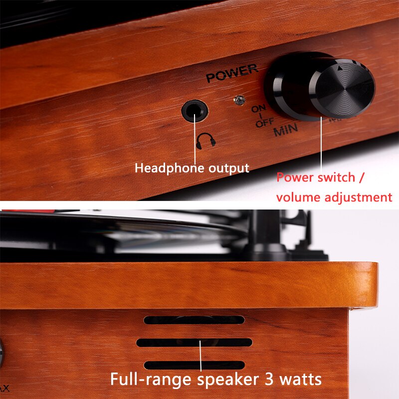 Bluetooth speaker retro phonograph gramophone vinyl record player turntable player headphone output RCA audio output 33/45/78RPM