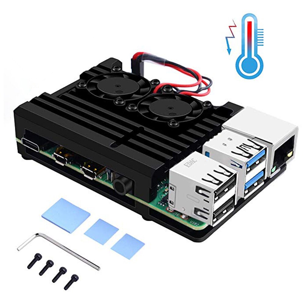 Raspberry Pi 2B/3B/3B +/4B Case Metalen Behuizing Met Twee 2507 Fans En Drie Heatsink stok