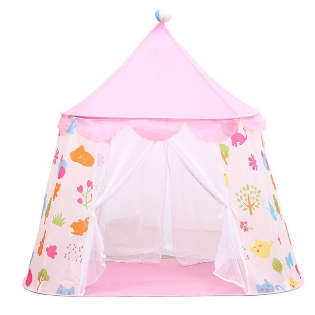 Casa de tienda de campaña portátil para niños, Castillo de princesa, bandera colgante, tipi, tienda de juegos, de cumpleaños y Navidad, 125x135cm: Double door-pink