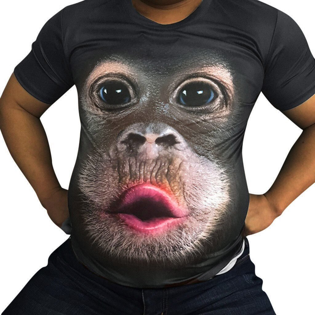 Men's T-shirt 3D printed animal monkey T-shirt short sleeve fun round neck Halloween T-shirt: XXXL