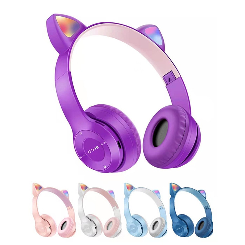 Cute Cat Ear Wireless Headphones Bluetooth Headset Foldable Stereo Headphone Gaming Earphones With Microphone For Laptop Phone