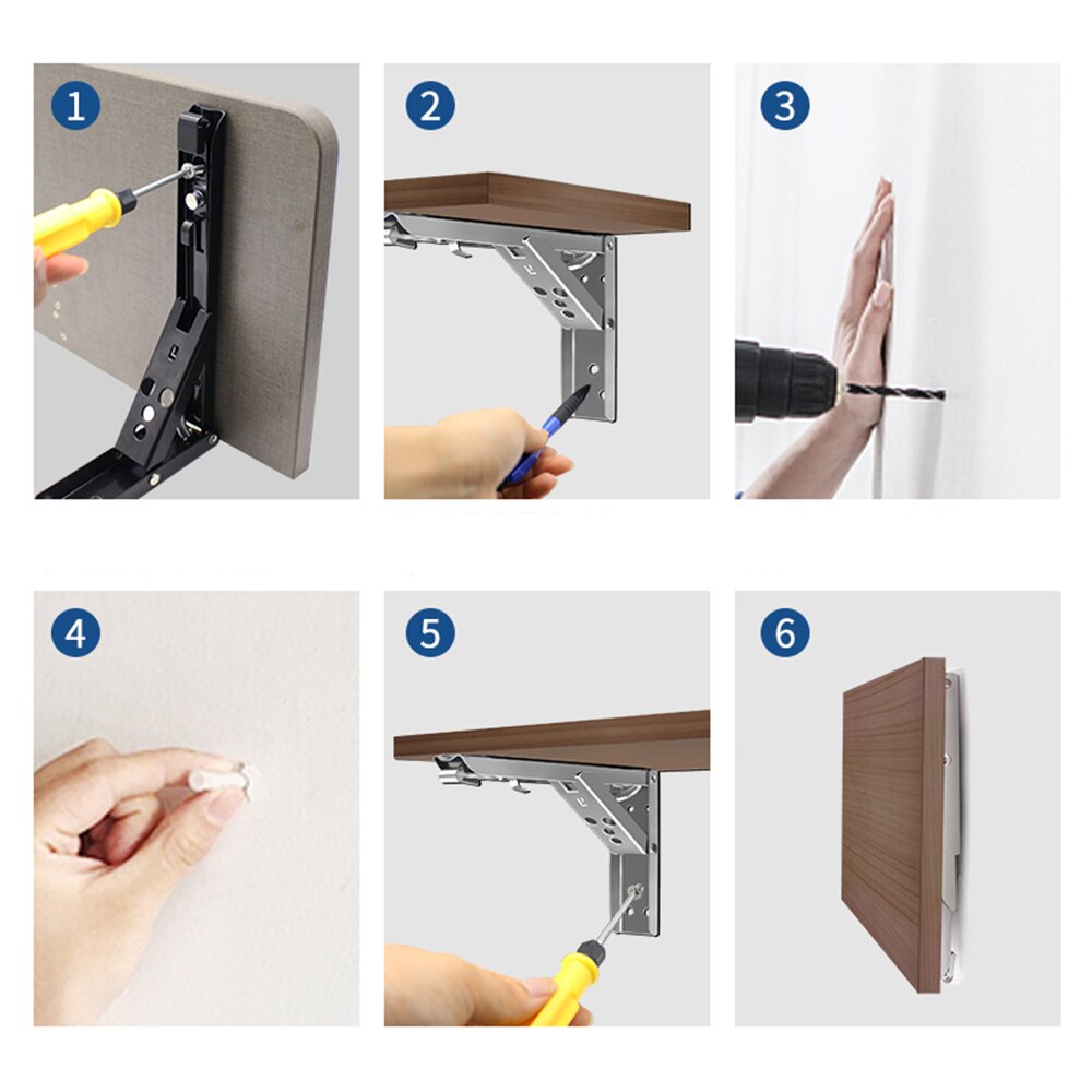 Triangle Table Shelf Bracket Heavy Support 2pcs Wall Mounted Stainless Steel Folding Angle Bracket 8-12 Inch