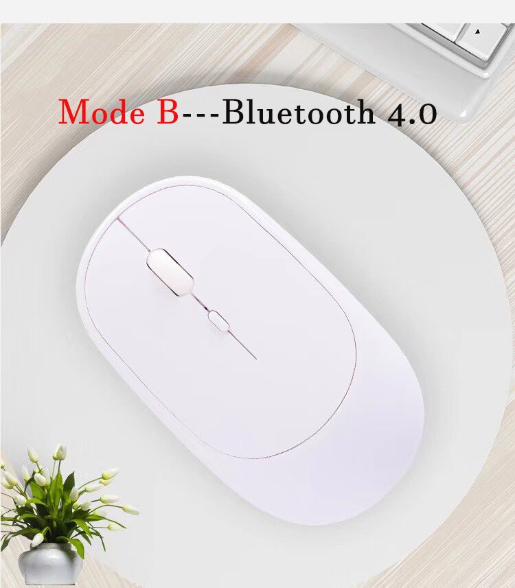 Wireless Silent Mouse Charge Bluetooth-Compatible For MacBook PC iPad 2 Modes Selected Bluetooth 4.0+USB/Only Bluetooth Mouse: Mode B--White